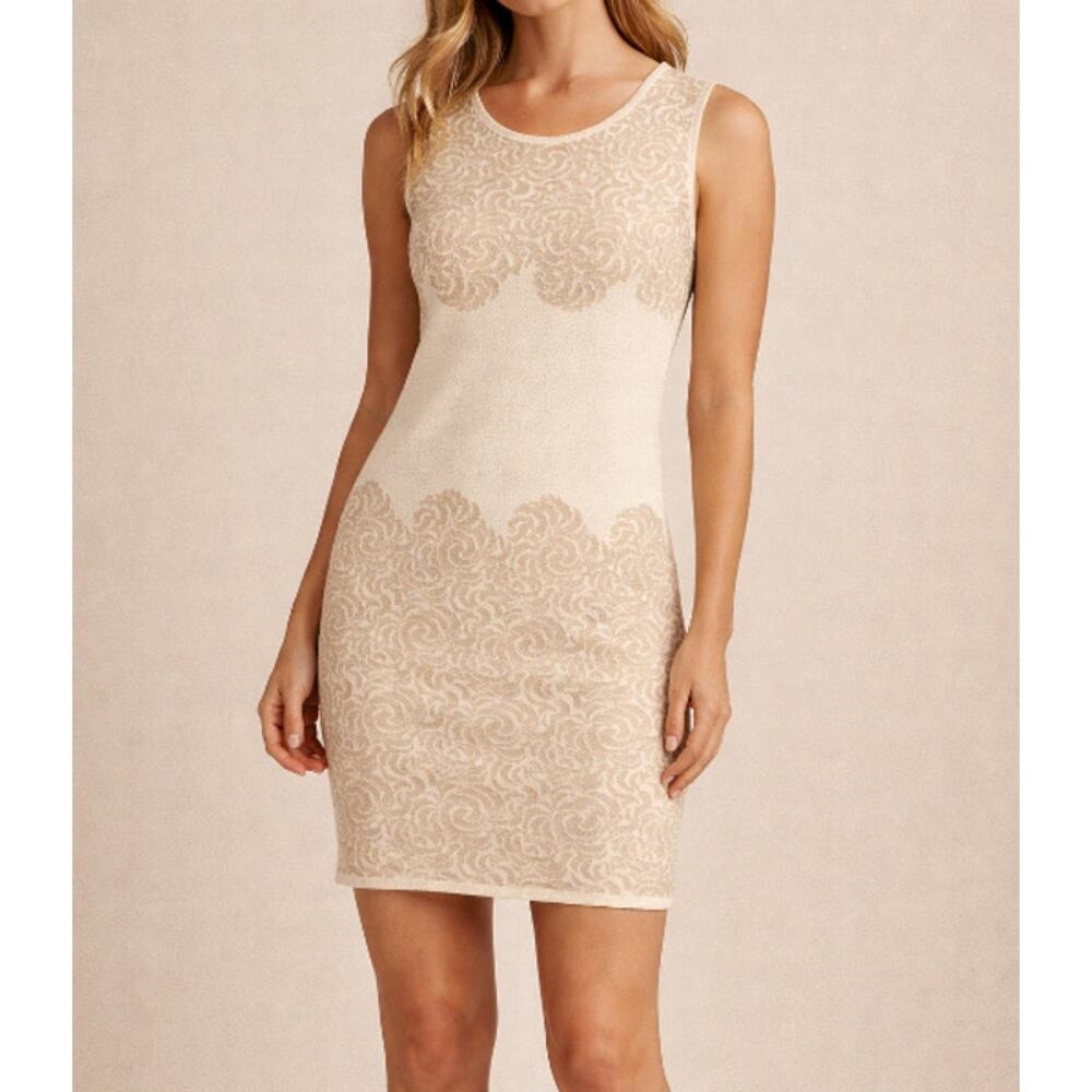 Womens MaxMara Gold & Cream
Jacquard Sheath Dress Size M EUC!